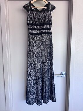 Black Lace Maxi Dress with Sheer Overlay